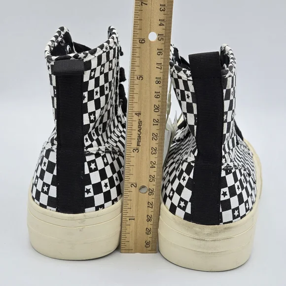 Zara Lace-Up High-Top Canvas Sneakers, Black/White Checkered pattern with stars - Picture 8 of 15